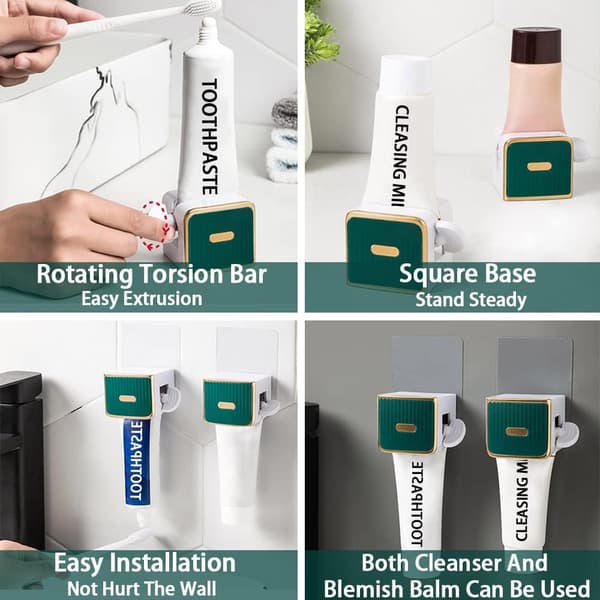 2-pack Tandkrämspress Väggmonterad Tandkrämsdispenser Badrum Rullrör (Grön) B