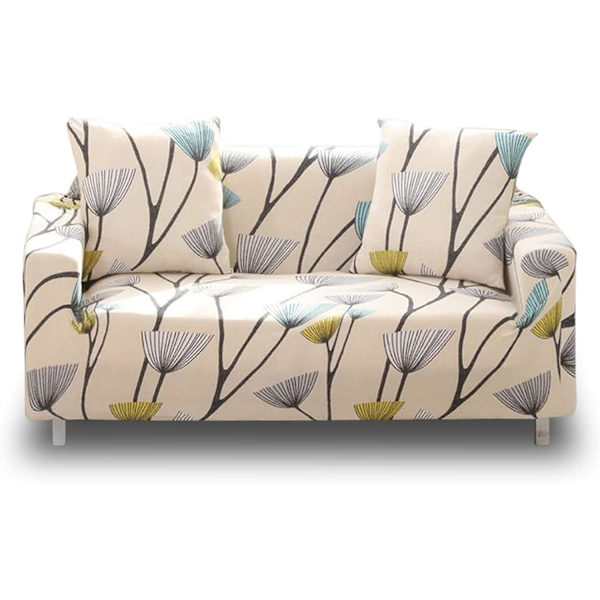 Trykt sofatrekk, elastisk sofatrekk, sofatrekk for 3-seters sofa (3-seters, løvetann)