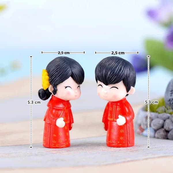 Miniature Brud & Brudgom Figurer, 2 stk. Kyssæt, Bryllups- eller Havepynt