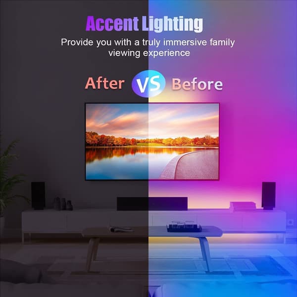15m RGB LED Stripelys – Musikk Synkronisering, App & Fjernkontroll, Bluetooth Lyssett