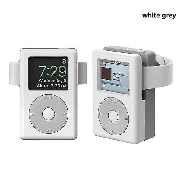 Retro Silikon Tegneserie Opladnings Stativ Til Skrivebord Til Apple Watch 8 7 Se 6 5 4 Beskyttelsesholder Mp3 Afspiller Dock Ur Til Watch 3 2 1 white grey China