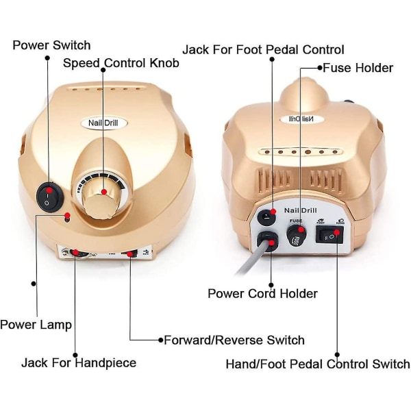 Elektrisk manikyrmaskin, salongs nagelfilsborr, professionella manikyrverktyg gold