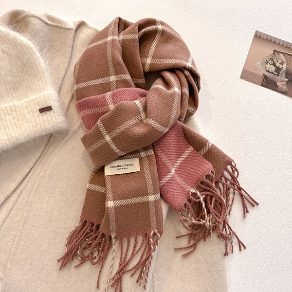 Vintervärme Lyxiga Märken Klassisk Engelsk Stil Dam Scarf Mode Rutiga Dubbelsidiga Scarves Fransar Sjal Pashmina Dam 4