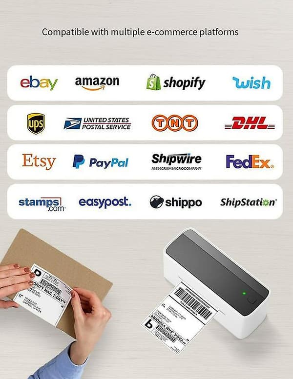 Etiketprinter, 4x6 desktop label stregkodeprinter, hastighed 150 mm/s, høj hastighed til mindre hjemmebrug.