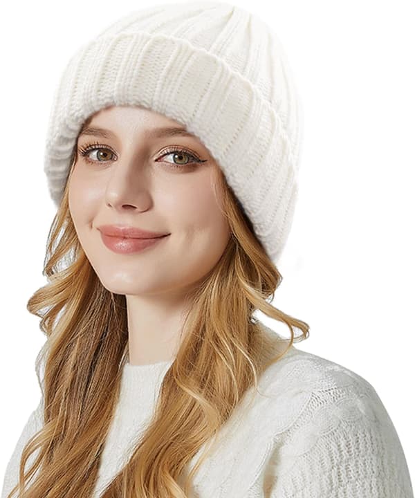 Dames Vinter Beanie Hat, Varmt Beanie Hat til Kvinder, Løst Elastisk Strikket Fleeceforet Beanie Hat 3