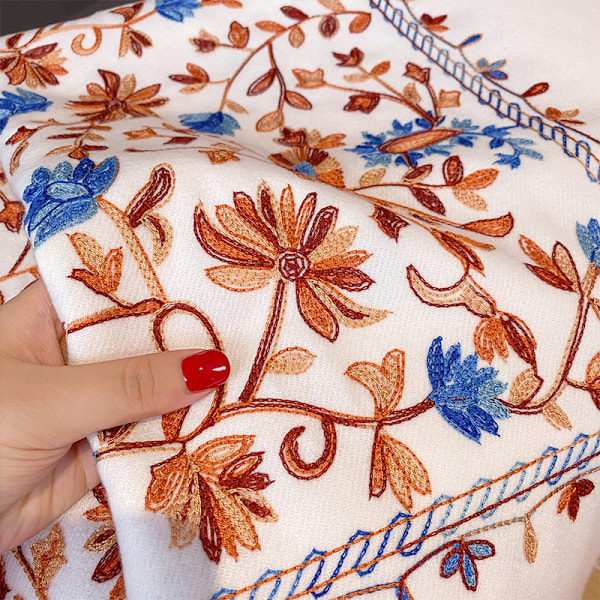 Lyxig vinterhalsduk i kashmir med broderi, hög kvalitet, tjock, varm ullpashmina för kvinnor 2