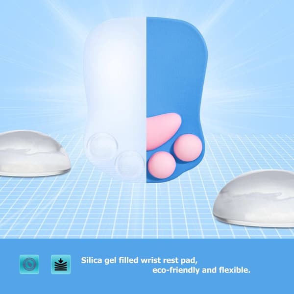 Musematte med håndleddsstøtte, ergonomisk musematte, Kawaii kattemusematte, silikonmusematte, sklisikker base for hjem/kontor/gaming, blå og rosa B