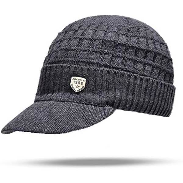 Mænds Vinterhue med Skygge - Varmt Strikket Beanie med Fleecefor 2