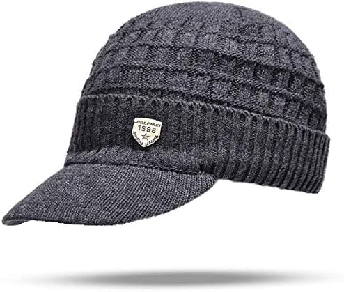 Varm stickad mössa med topp för män, fleecefodrad 2