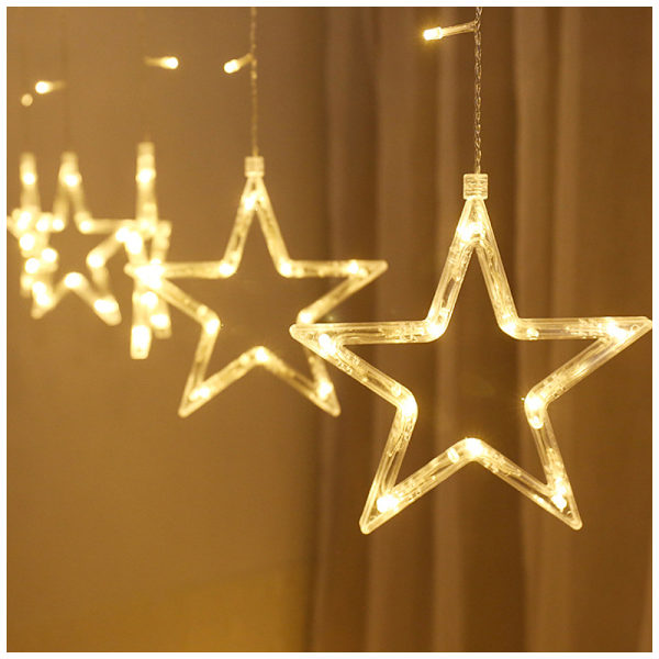 Julgardinlampa LED-stjärna med fjärrkontroll, varmvitt, stickkontakt