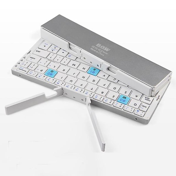 Tri-foldbart Bluetooth-tastatur med aluminiumshus til iPad 7 8 9 Gen Pro Mini iPhone 11 12 13 14 Pro Max Silver