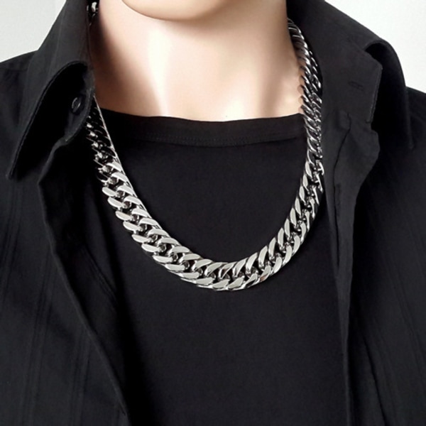 1 stycke män Curb Chain Halsband 18K guldpläterad diamantslipad Miami kubanska länkkedjor för kvinnors hiphop coola smycken rostfritt stål färg（22tum/56 cm