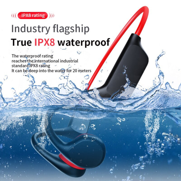 Benledningshodetelefoner Trådløs Bluetooth IPX8 MP3-spiller Svømming Vanntett med mikrofon Black Red