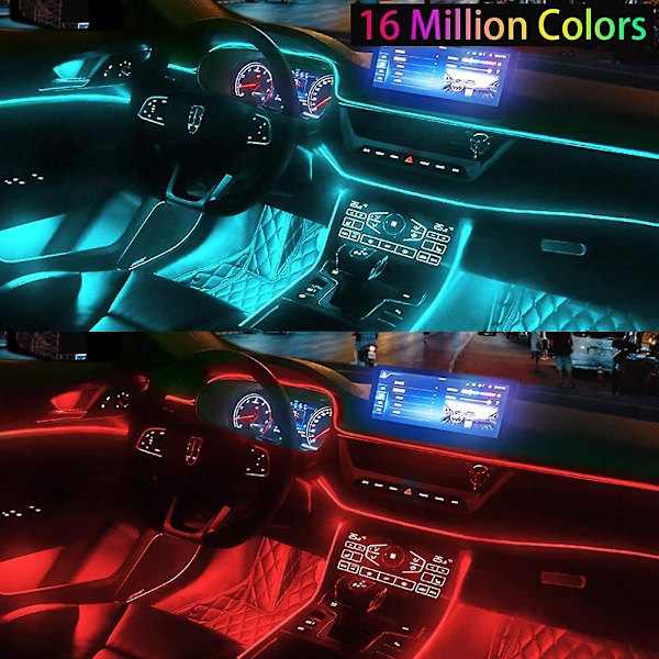 Bil Led Strip Lys, Multicolor Rgb Bil Interiør Lys, 16 Mil