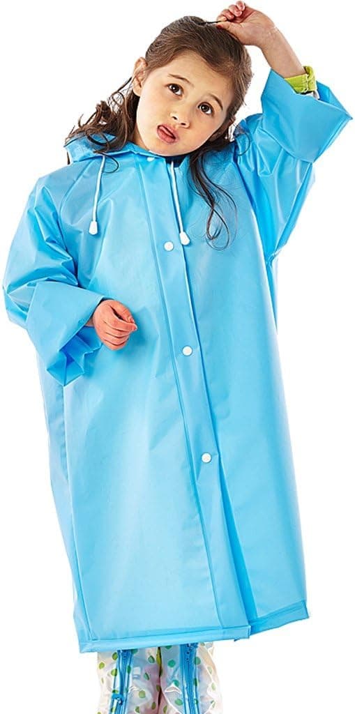 Regnfrakk middels lengde, studenter går til skolen, tykkere vanntett transparent poncho med hatt, blå