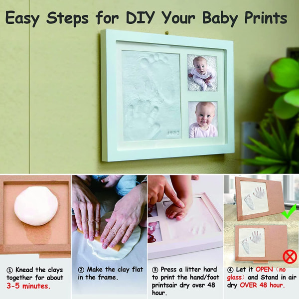 Baby Footprints-ramme, Baby-håndaftrykssæt til fødselsliste, mindeværdige souvenirs-væg- eller borddekorationer