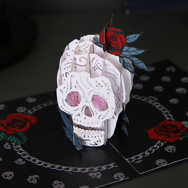 3 Halloween Rose Skull Tredimensionelle lykønskningskort Dark Trend 3D Papir Carving Hule lykønskningskort