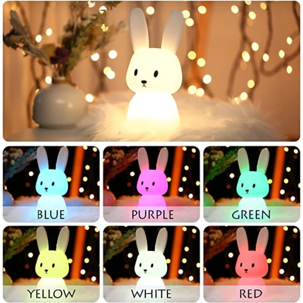 Rabbit Night Light Baby Touch 7 färger | USB Uppladdningsbar kan tidsinställas Nattljus Barn Deco Lampa För Juldekoration Barn Rum Födelsedagspresent