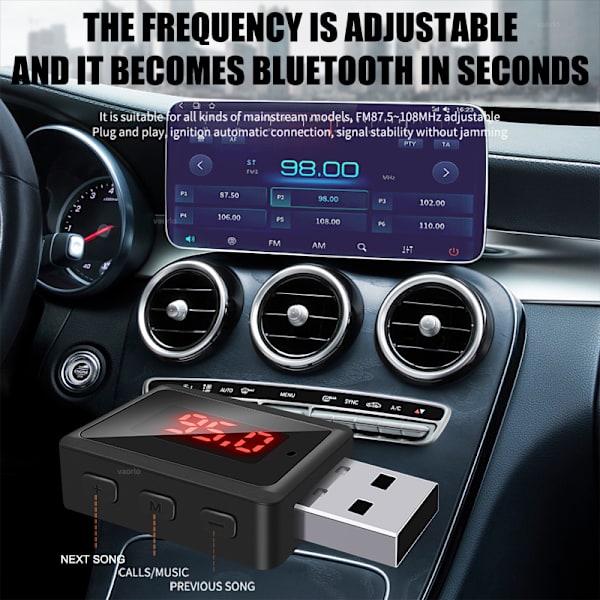 Trådløs billjudadapter Mini USB-drevet håndfri Bluetooth-mottaker for bilstereo