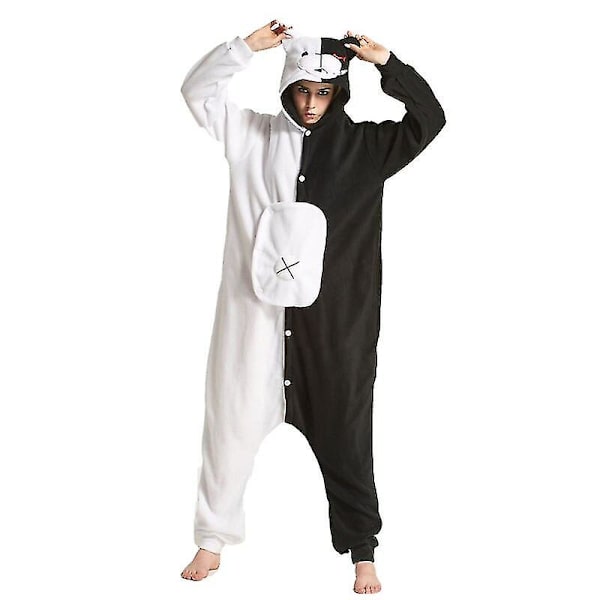 Monokuma Kigurumi Onesie för Vuxna - Anime Björndräkt Jumpsuit Pyjamas Svart Vit Djurdräkt Kvinnor Män Festdräkt Vinter Overall M Height 161*164CM