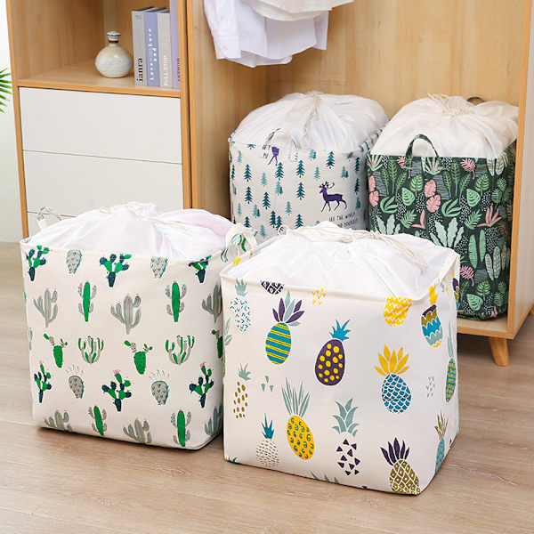 Ananas og hjorte, 2 stk., 43*32*45cm, Store Opbevaringskurve til Tøjopbevaring, Stof Vasketøjskurv, til Dyne, Pude, Sengetøj, Tæppe og Kl
