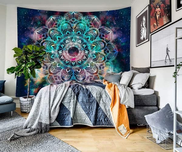Mandala Veggteppe Polyesterteppe, Fargerik Drøm Full av Romantiske Blomstrende Mandala Blomster 200*148CM