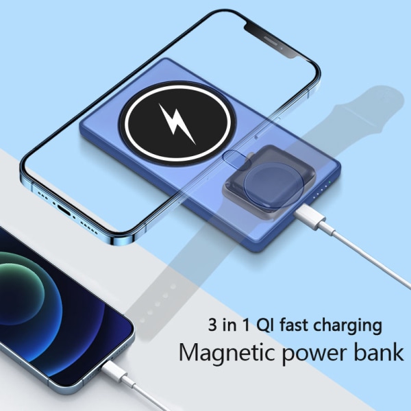 Magnetisk trådløs Power Bank 15W trådløs hurtigopladning Kompatibel med iPhone Apple Watch 5000mAh