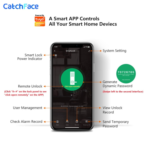 Elektroniskt fingeravtryck Biometrisk frostad panel Digital smart dörrlås WiFi TUYA Lösenord IC-kort Säkerhet