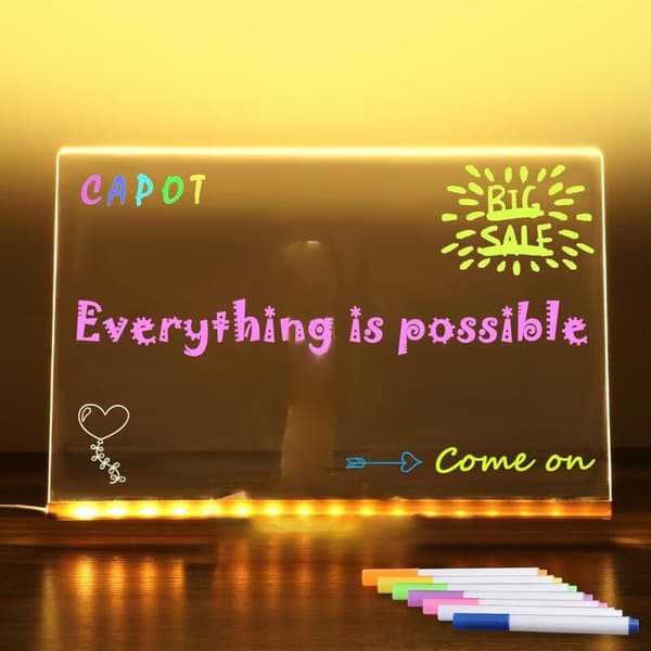 LED Akryl Meldingstavle – Lysende Skrivbar Whiteboard med Stativ 15*15cm