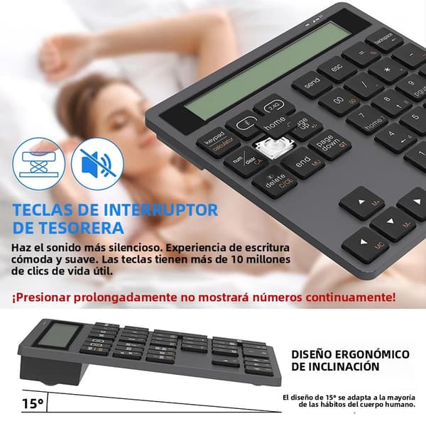 2-i-1 Bluetooth trådlös numerisk knappsats vit med display, kompatibel med Windows Mac, för bärbar dator stationär dator surfplatta white