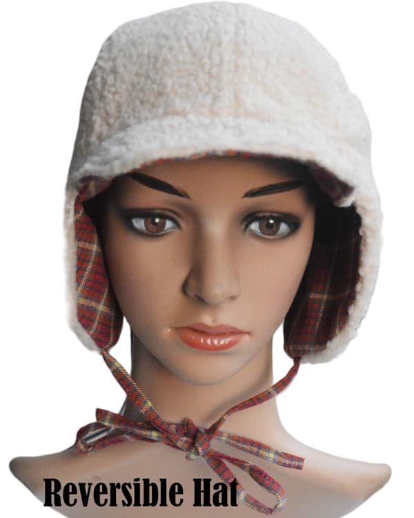 Vendbar Vinterhat med Øreklapper til Mænd Kvinder, Dameternet Hat med Øreklapper, Lammeuld Foring Flannel Hat Beanie-14656