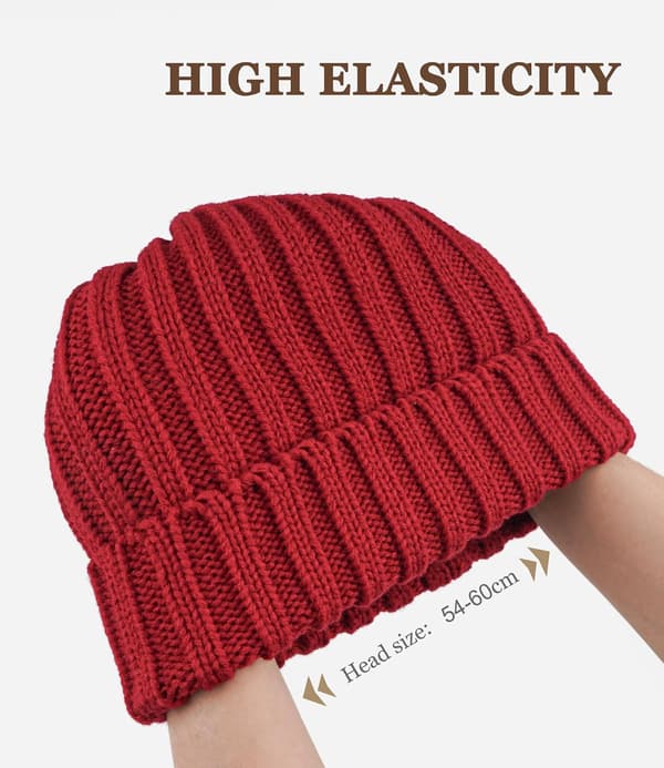 Dames Vinter Beanie Hat, Varmt Beanie Hat til Kvinder, Løst Elastisk Strikket Fleeceforet Beanie Hat 4