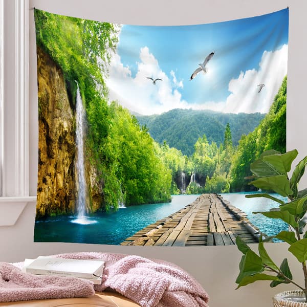 Sovrum Estetik Tapestry Väggbonad Dekorativt Tyg Skog Tapestry 150*130cm