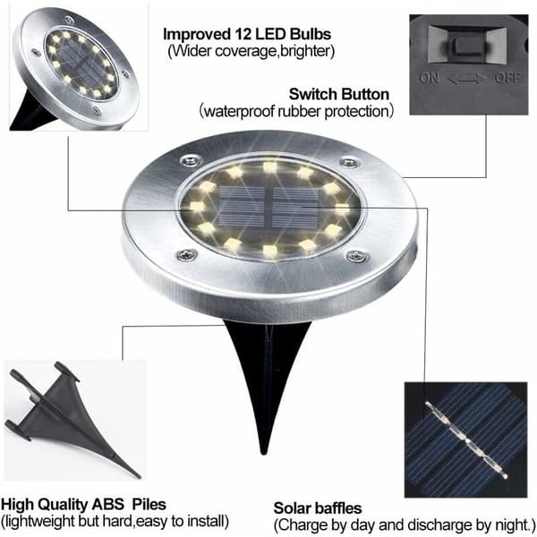 4-pakning 12 LED utendørs solcellehagelys, varmhvite