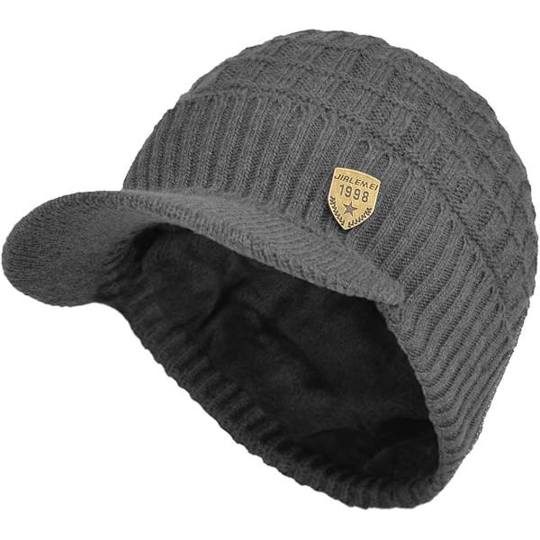 Mænds Vinterhue med Skygge - Varmt Strikket Beanie med Fleecefor 2