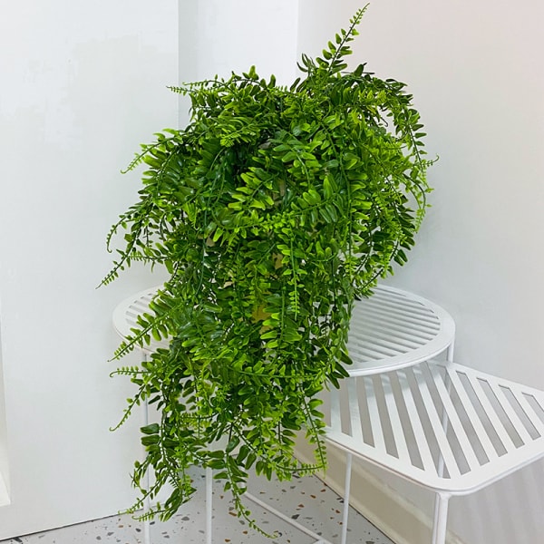 2 stk kunstige hængende planter, plast kunstige grønne planter kompatible med indendørs / udendørs