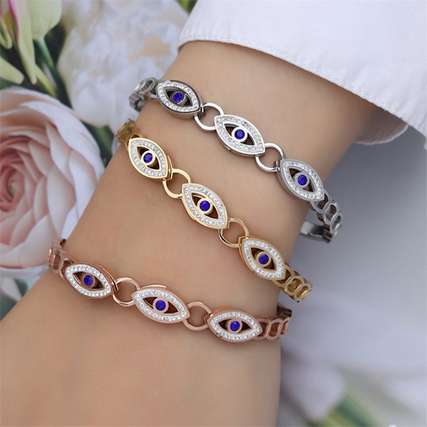 Mote Hollow Tre Øyne Rustfritt Stål Armbånd For Kvinner Menn Gull Sølv Par Cubic Zirconia Armbånd Fest Daglig Smykker 3