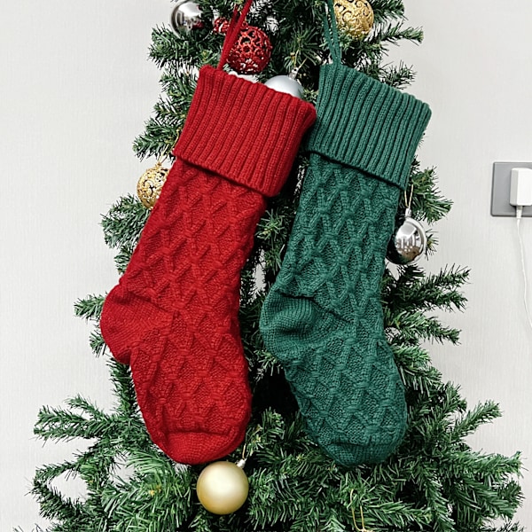 Julegavepose Dekorative Elementer Hjem Veggdekorasjon Godteripose Julehengende Sokker Diamantprikket Linje Stor Diamond Lattice Knitted Socks [Red