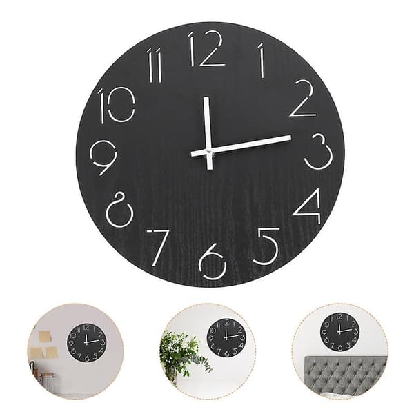 Väggklocka Trä Dekorativt Vardagsrum Sovrum Tyst klocka Heminredning Black 29X29cm
