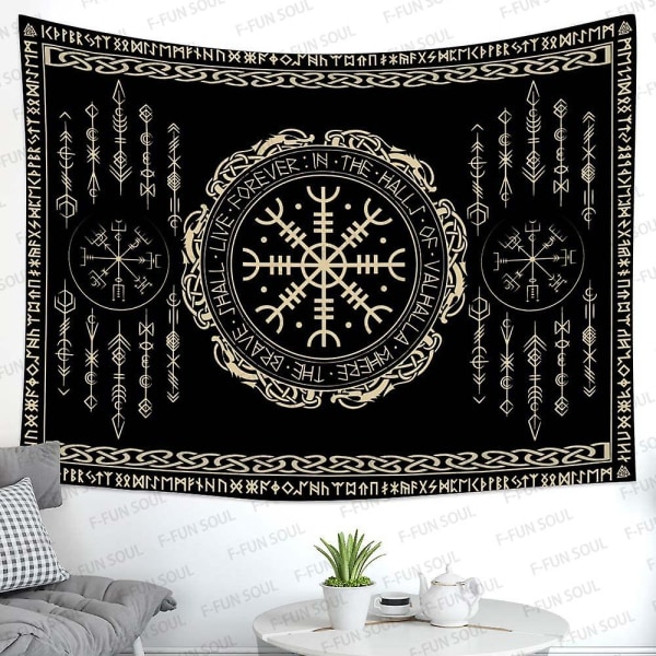 Nordisk Viking-Vægtæppe, Stor Størrelse Blød Flanel, Vegvsir Symbol Amulet Keltisk Rune Skandinavisk Æstetik Mytologi Vægtæppe Væghængning Vegvsir 80x60 Inch