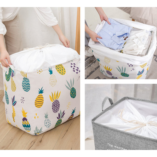 Ananas og hjorte, 2 stk., 43*32*45cm, Store Opbevaringskurve til Tøjopbevaring, Stof Vasketøjskurv, til Dyne, Pude, Sengetøj, Tæppe og Kl