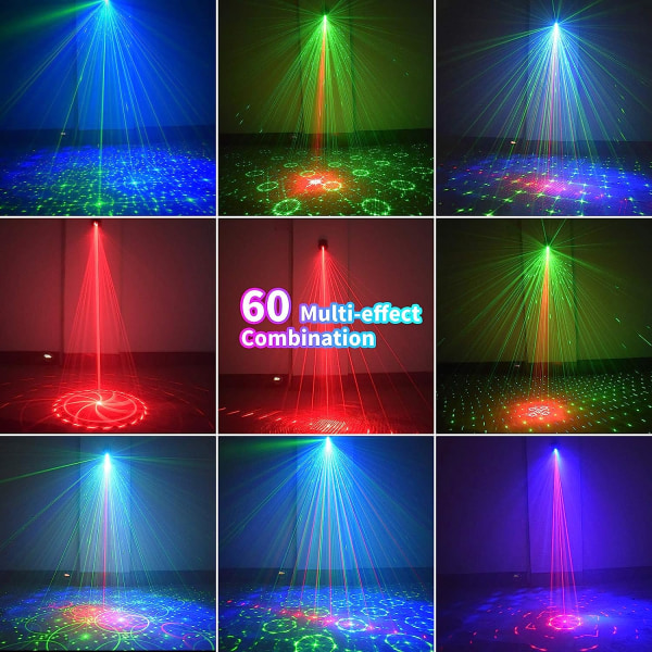 DJ Disco Stage Party Lights, LED-ljud aktiverat laserljus RGB Flash Strobe projektor med fjärrkontroll för jul Halloween dekorationer Karaok