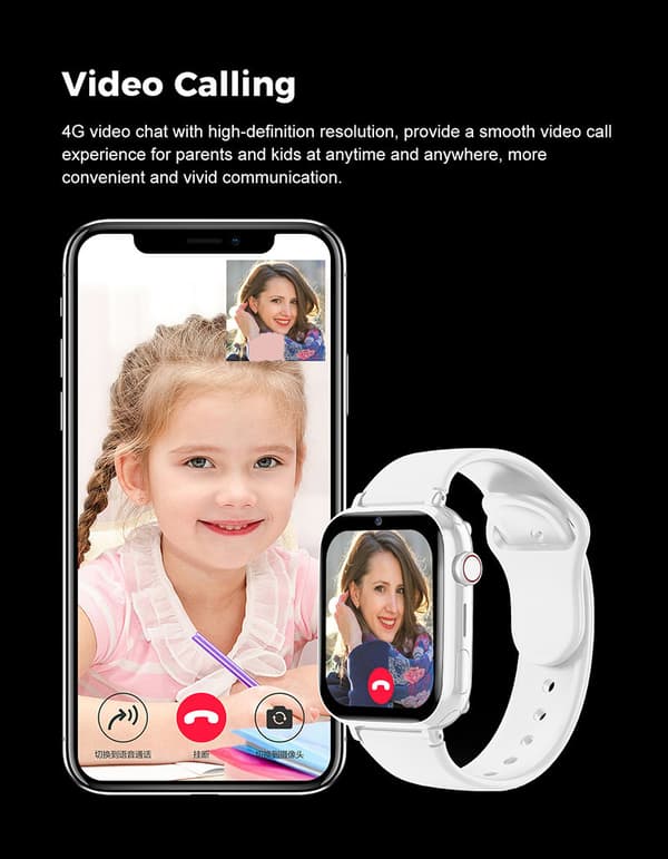 Kids 4G Smart Watch SOS GPS Location Tracker Sim Card Video Call black
