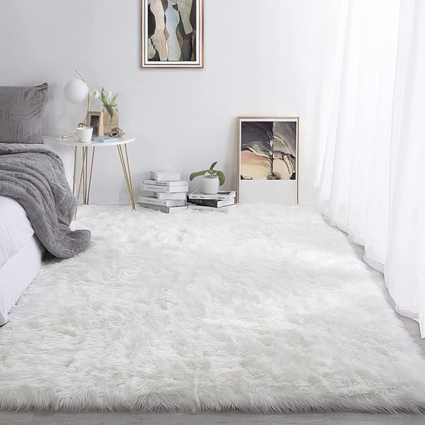 Imitasjon Strand Ullteppe Stue Teppe Soverom Gulvmatte Teppe (Hvit, 60x90cm)