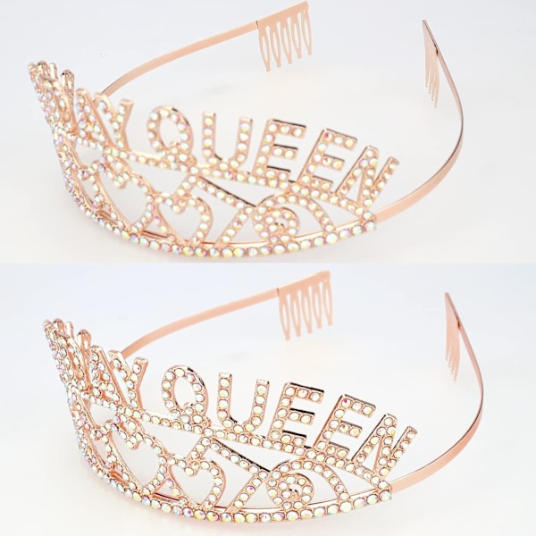 Rosaguld Fødselsdagsdronning AB Rhinestone Tiara og Sash - Fødselsdagstiara og Sash Fødselsdagsfavoritter Glitter Fødselsdagspynt til Kvinder