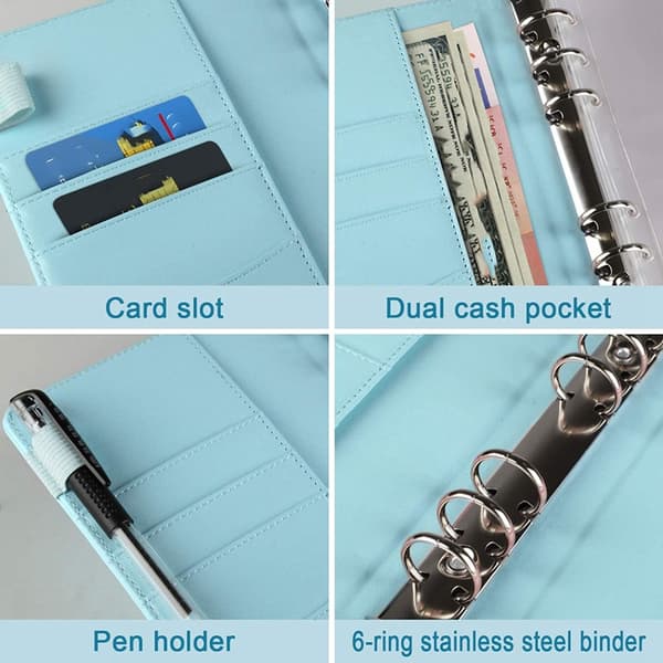 PU Læder Notesbog Binder A6 Budget Binder Praktisk Budgetplanlægger Notesbog Læder Kreativ Regnskabsbog 13.2*18.9cm Sort