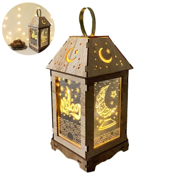Eid Mubarak Laterne, Ramadan Dekoration Laterne-ljus Holz Lantern Marokkanische Vintage Laterne Deko Hngende Eid Lichter Mit Led Ohne Batterie, Ori Stil 3