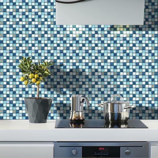 3D Mosaik 10x10cm Väggdekor Sovrum Väggförvandling Självhäftande Papper (20 Stycken Blå)