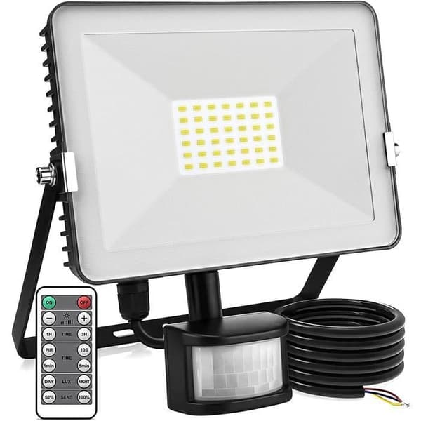 LED Flomlys 30W Bevegelsessensor Utendørs Sikkerhetslys IP66 Vanntett Kald Hvit