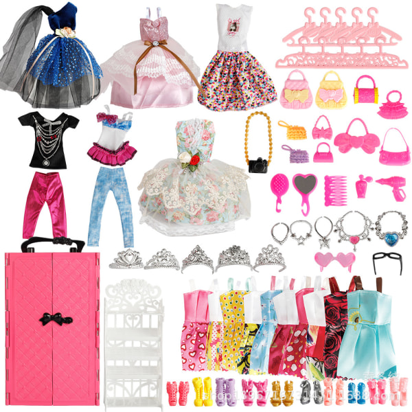 Barbie Fashionistas Le Dressing de Rêve rosa och blond docka, levereras med galgar och mer än 66 tillbehör, leksak för barn